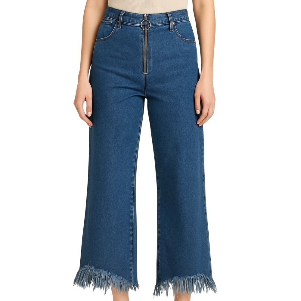 Black Label Frayed Hem Wide Leg Jeans Size 29 | High Rise Cropped Zip Front